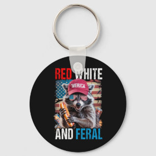 Red White And Feral Funny Racoon Patriotic 4th Of Key Ring