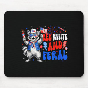 Red White And Feral Funny Racoon Patriotic 4th Of Mouse Pad