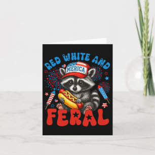 Red White And Feral Funny Racoon Usa 4th Of July Card