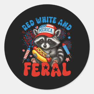 Red White And Feral Funny Racoon Usa 4th Of July Classic Round Sticker