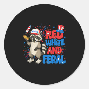 Red White And Feral Funny Racoon Usa 4th Of July Classic Round Sticker