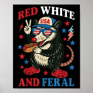 Red White And Feral Opossum Hot Dog Usa Flag 4th O Poster