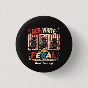Red White and Feral Patriotic Racoon Party Art 3 Cm Round Badge