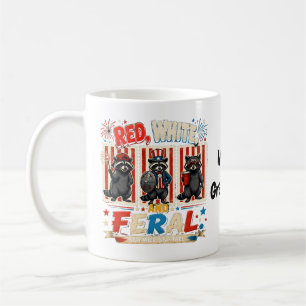 Red White and Feral Patriotic Racoon Party Art Coffee Mug