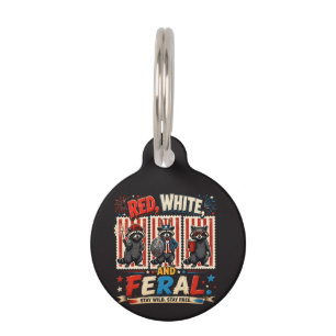 Red White and Feral Patriotic Racoon Party Art Pet Tag