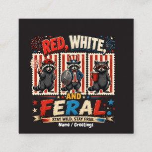 Red White and Feral Patriotic Racoon Party Art Square Business Card