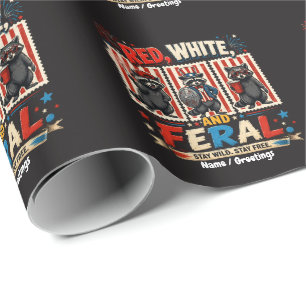 Red White and Feral Patriotic Racoon Party Art Wrapping Paper