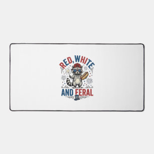 Red White and Feral Patriotic Racoon Shirt_1 Desk Mat