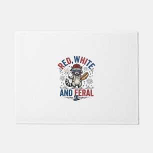 Red White and Feral Patriotic Racoon Shirt_1 Doormat