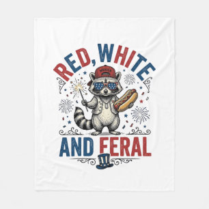 Red White and Feral Patriotic Racoon Shirt_1 Fleece Blanket