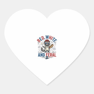 Red White and Feral Patriotic Racoon Shirt_1 Heart Sticker