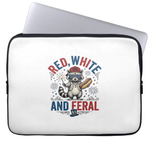 Red White and Feral Patriotic Racoon Shirt_1 Laptop Sleeve