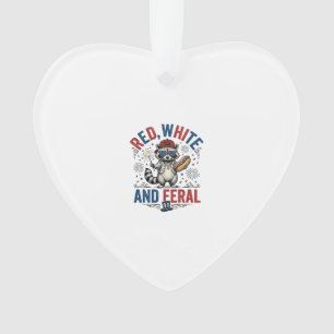 Red White and Feral Patriotic Racoon Shirt_1 Ornament