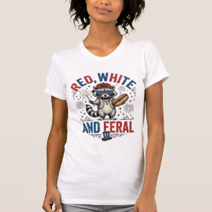 Red White and Feral Patriotic Racoon Shirt_1 T-Shirt