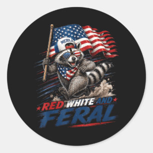 Red White And Feral Racoon 4th Of July Hot Dog Classic Round Sticker