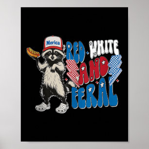 Red White And Feral Racoon 4th Of-july Tank Top.p Poster