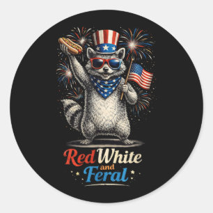 Red White And Feral Racoon 4th Of July Toddler Classic Round Sticker