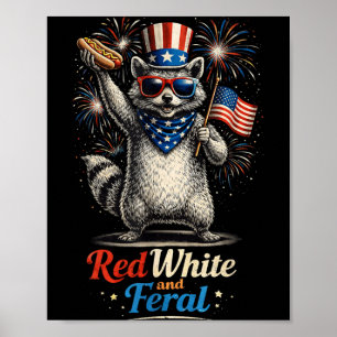 Red White And Feral Racoon 4th Of July Toddler Poster