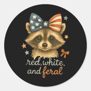 Red White And Feral Racoon Funny Patriotic Usa 4t Classic Round Sticker