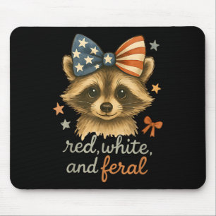 Red White And Feral Racoon Funny Patriotic Usa 4t Mouse Pad