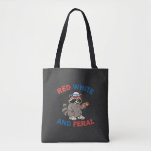 Red White And Feral Racoon Funny Tote Bag