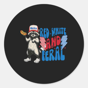 Red White And Feral Racoon Funny Usa 4th Of July Classic Round Sticker