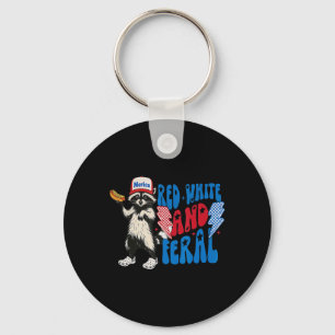 Red White And Feral Racoon Funny Usa 4th Of July Key Ring