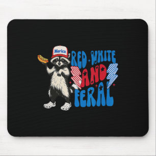 Red White And Feral Racoon Funny Usa 4th Of July Mouse Pad