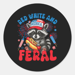 Red White And Feral Racoon Hot Dog Usa Flag 4th O Classic Round Sticker