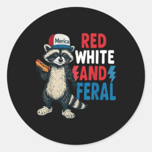 Red White And Feral Racoon Hot Dog Usa Flag 4th O Classic Round Sticker
