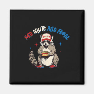 Red White And Feral Racoon Hot Dog Usa Flag 4th O Magnet