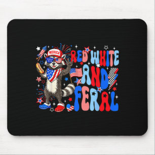 Red White and Feral USA Racoon 4th of July Merica Mouse Pad