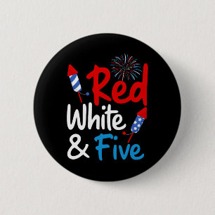 Red White And Five 5th Birthday 4th Of July Indepe 6 Cm Round Badge