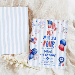 Red White and Four 4th July Birthday Invitation