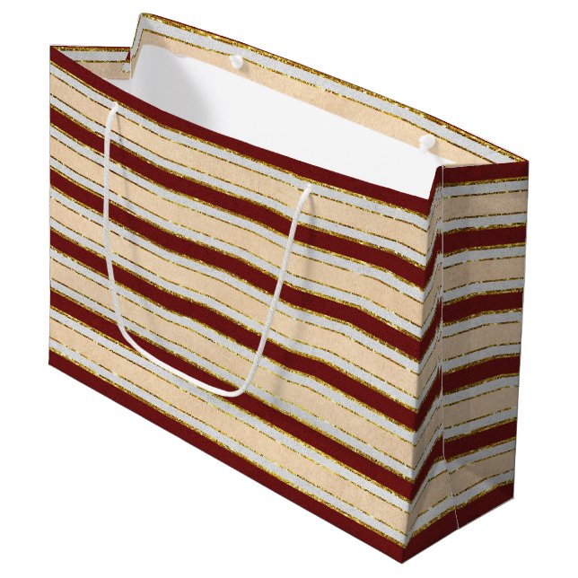 Red, White and Gold Foil Christmas Stripes Large Gift Bag (Front Angled)