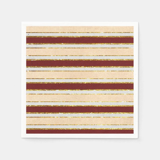 Red, White and Gold Foil Christmas Stripes Napkin (Front)