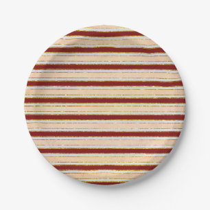 Red, White and Gold Foil Christmas Stripes Paper Plate