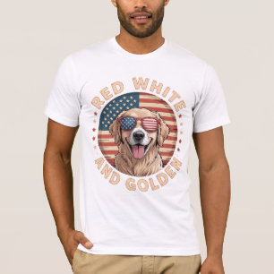 Red White And Golden Retriever Dog Patriotic T-Shirt