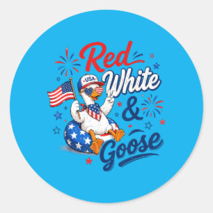 Red White And Goose Funny 4th Of July Patriotic Classic Round Sticker