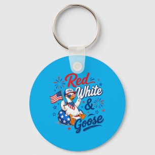 Red White And Goose Funny 4th Of July Patriotic Key Ring