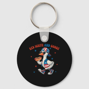 Red White And Goose Funny 4th Of July Patriotic Us Key Ring