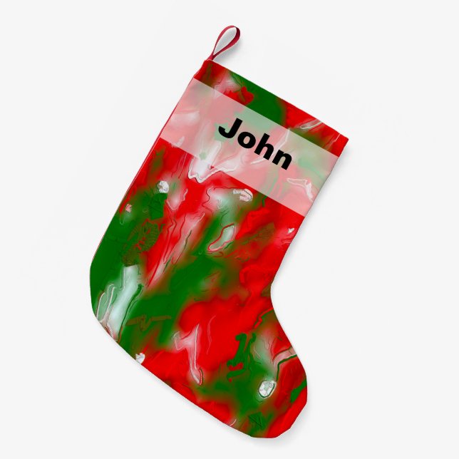 Red, White and Green Abstract Small Christmas Stocking (Front (Hanging))