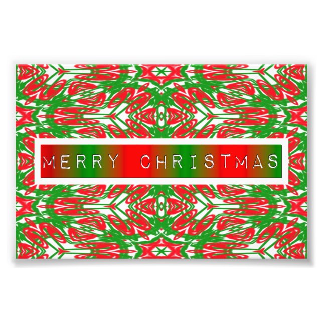 Red, White and Green Abstract Snowflakes Photo Print (Front)