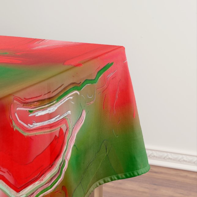Red, White and Green Abstract Tablecloth (In Situ)