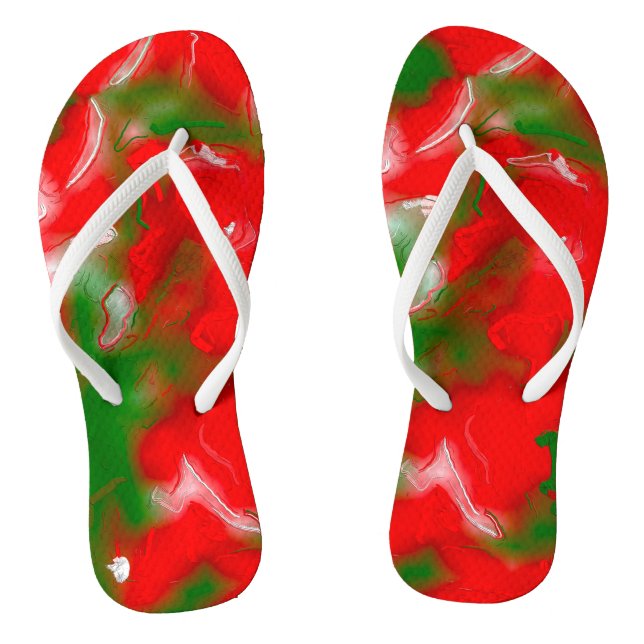 Red, White and Green Abstract Thongs (Footbed)