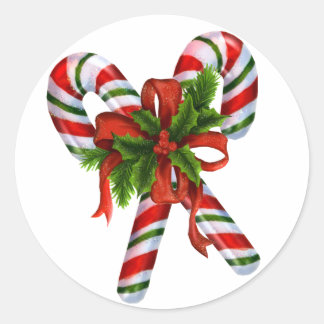 Red White and Green Candy Canes Classic Round Sticker