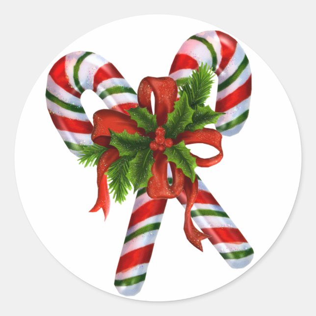 Red White and Green Candy Canes Classic Round Sticker (Front)