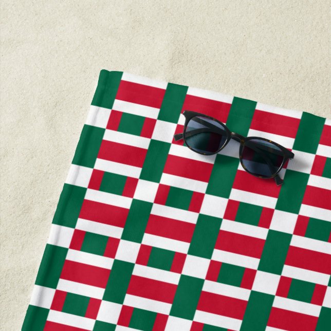 Red White And Green Colour Block Print Beach Towel (In Situ)