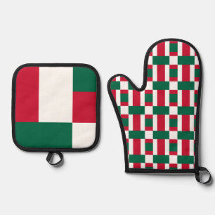 Red White And Green Colour Block Print Golf Head C Oven Mitt & Pot Holder Set