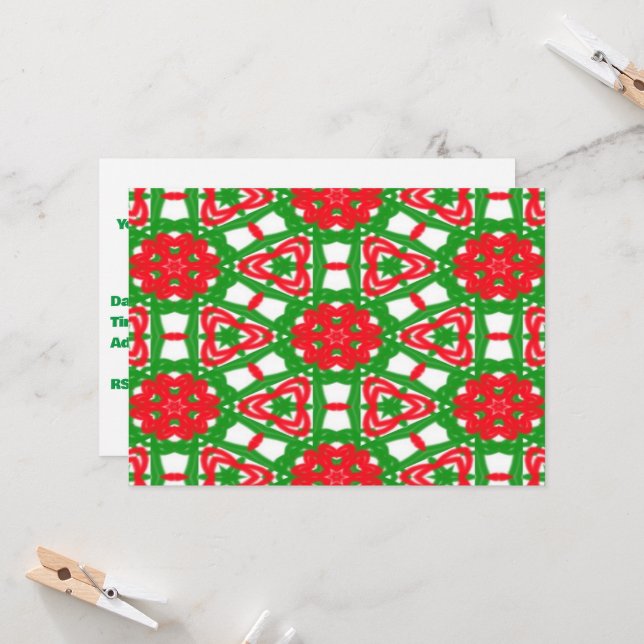 Red, White and Green Kaleidoscopes Invitation (Front/Back In Situ)
